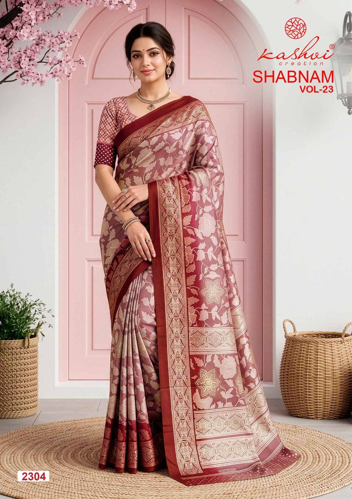 SHABNAM VOL. 23 By KASHVI CREATION Indian Traditional Wear Collection Beautiful Stylish Fancy Colorful Casuals Wear DULL MOSS FOIL PRINT Sarees At Wholesale Price